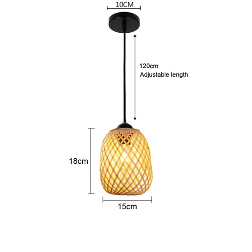 lustre en bambou japonais style chinois en rotin tissé - vue 12 sur 15