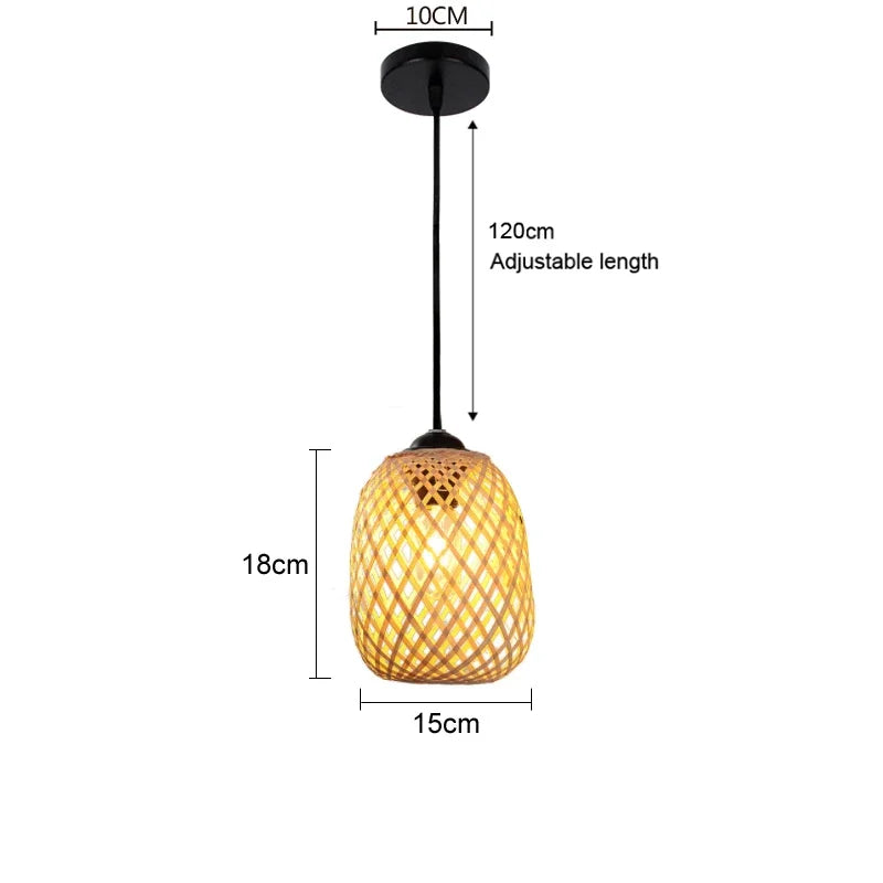 lustre en bambou japonais style chinois en rotin tissé - vue 12 sur 15