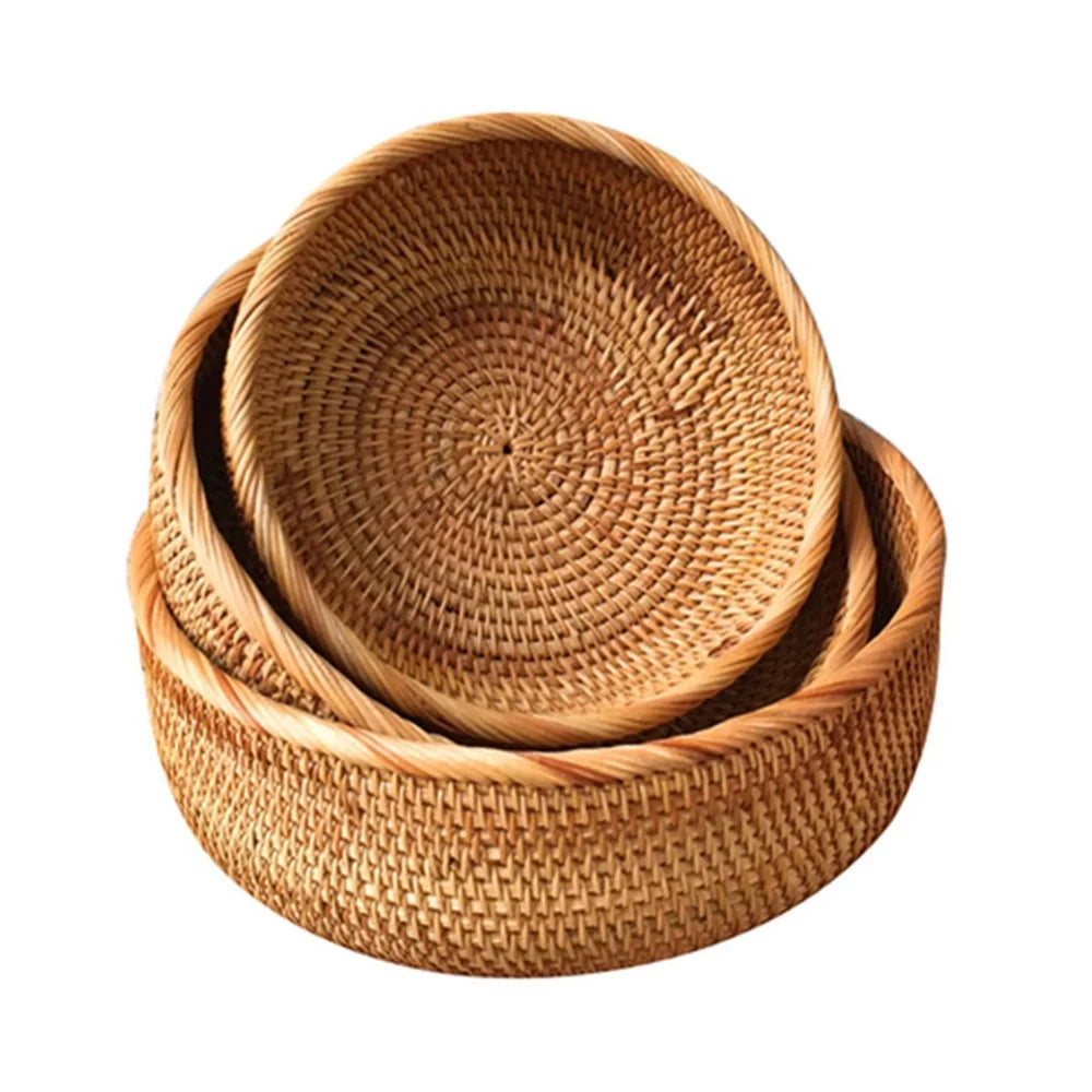 panier rond en rotin tissé pour fruits et collations - vue 11 sur 13
