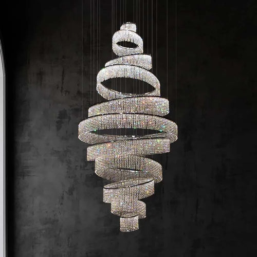 Escalier de luxe LED en Cristal lustre pour salon hall grand anneau moderne Cristal suspendu éclairage Chrome longue lampe d'intérieur - vue 2 sur 13