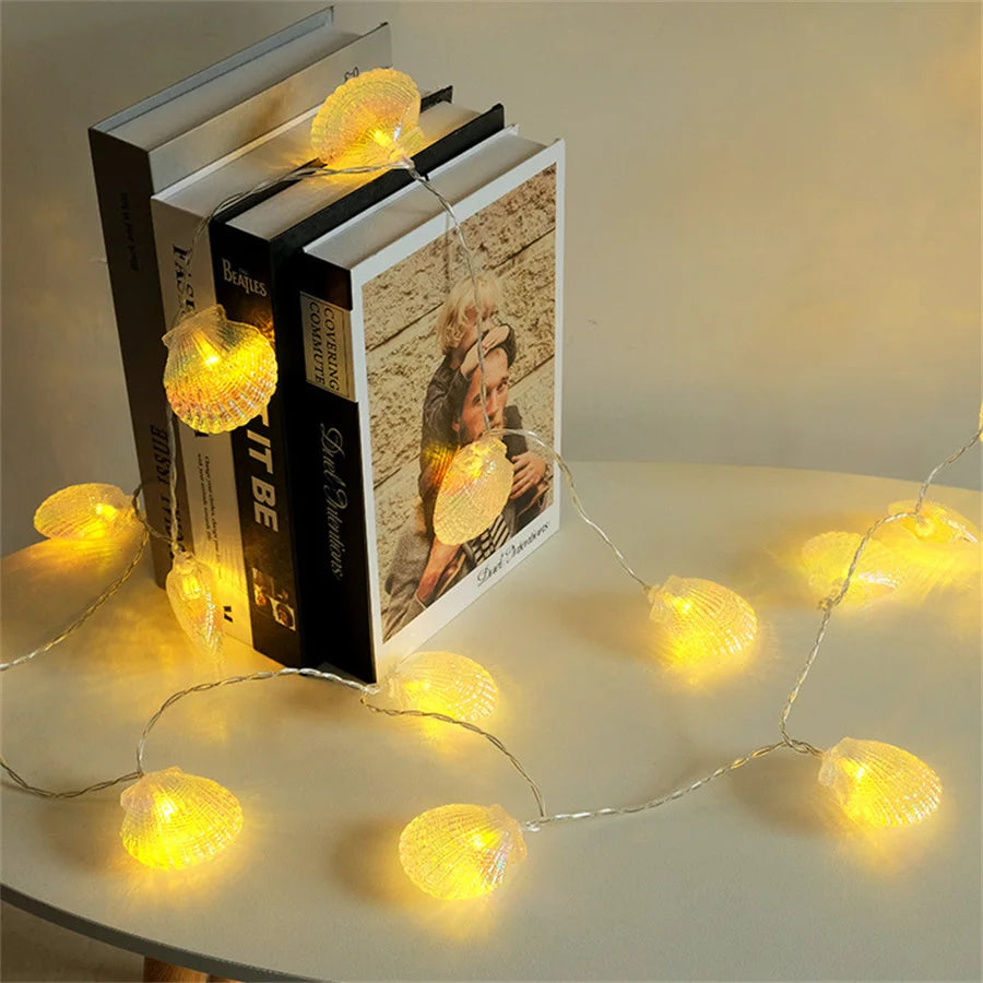 guirlande lumineuse coquillages pour décor océan fête mariage - vue 4 sur 7