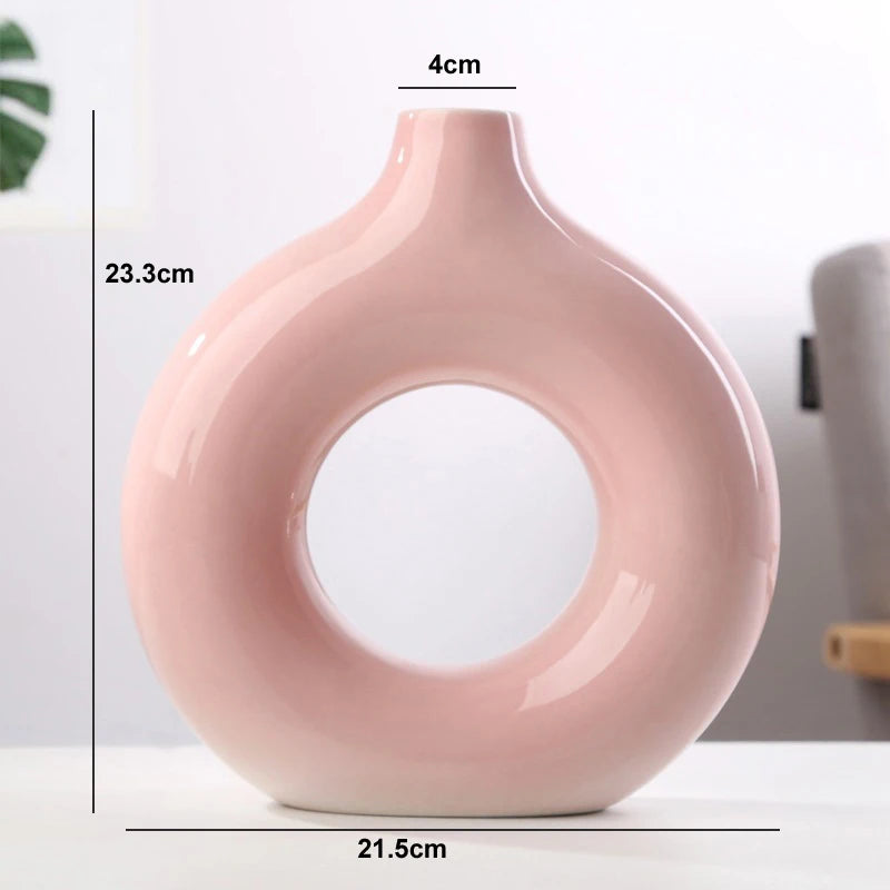 vase circulaire en céramique pour décoration intérieure et fleurs - vue 6 sur 12