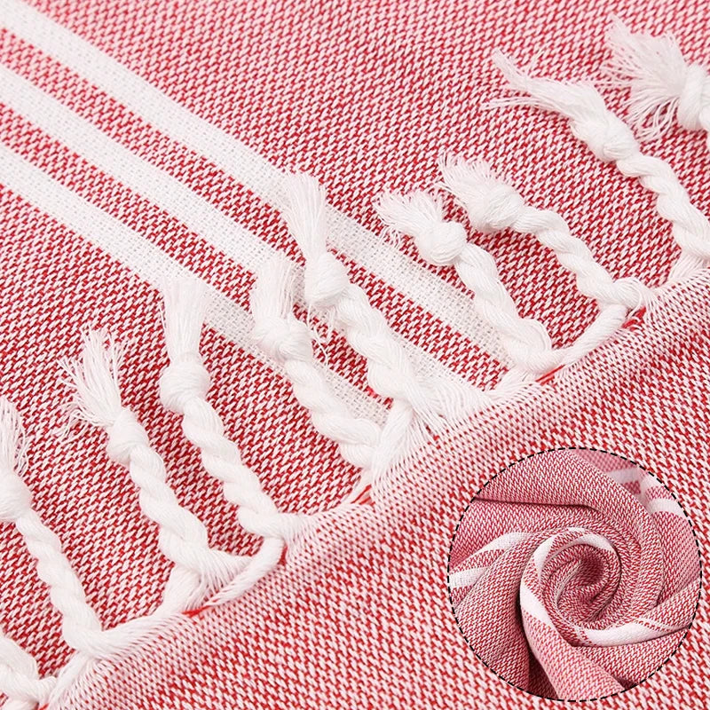 serviette de plage turque coton franges sechage rapide - vue 5 sur 7