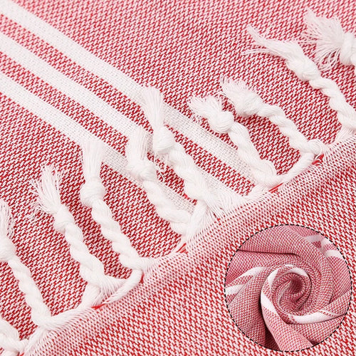Serviette de plage turque coton franges rayures rapide - vue 6 sur 7