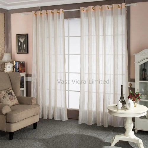 Rideau lin rayé style naturel plis plats moderne - vue 2 sur 7