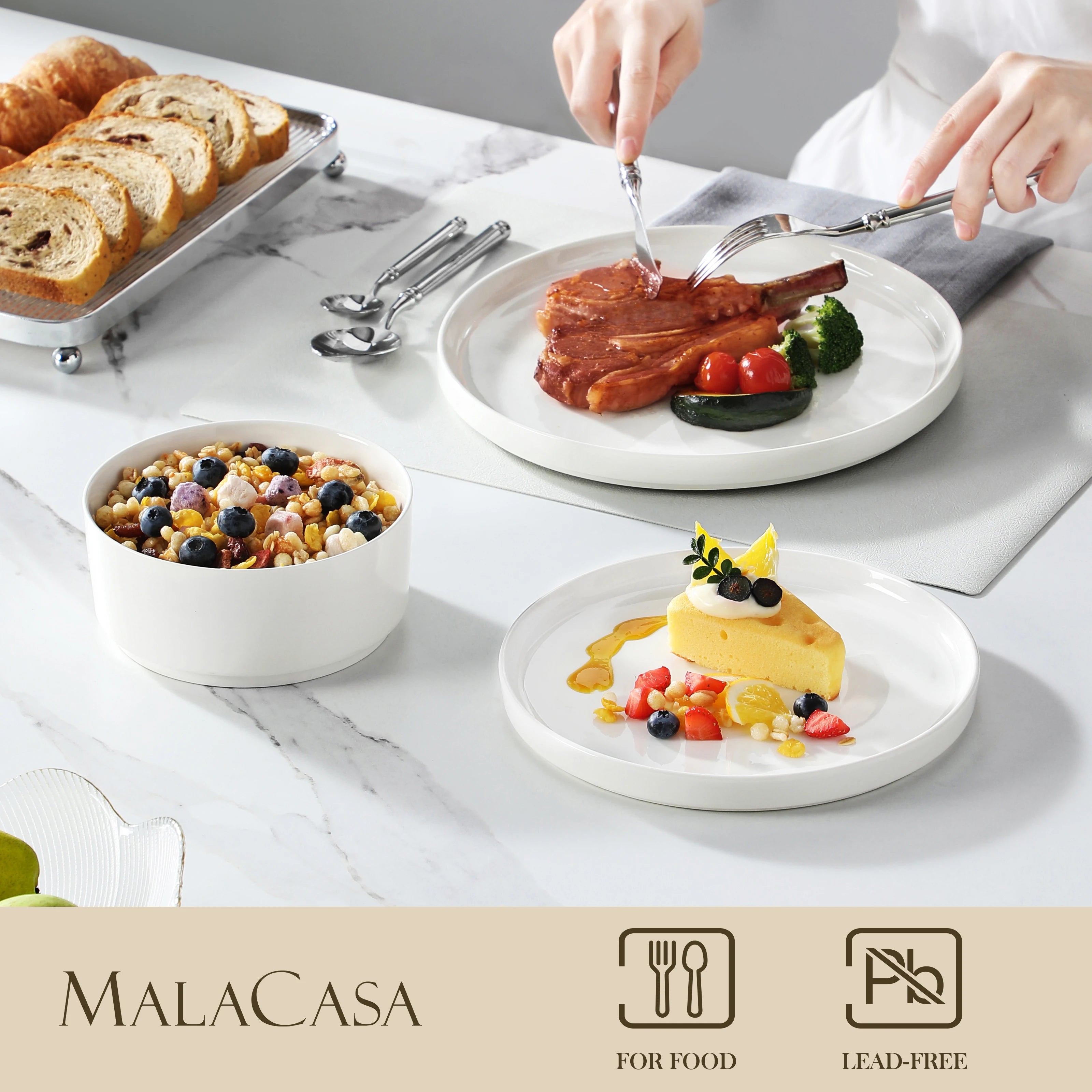 Service table porcelaine malacasa leah bord relevé - vue 4 sur 7