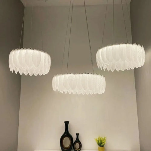 lustre led nordique en verre cristal et plumes décoratif d'intérieur - vue 5 sur 11