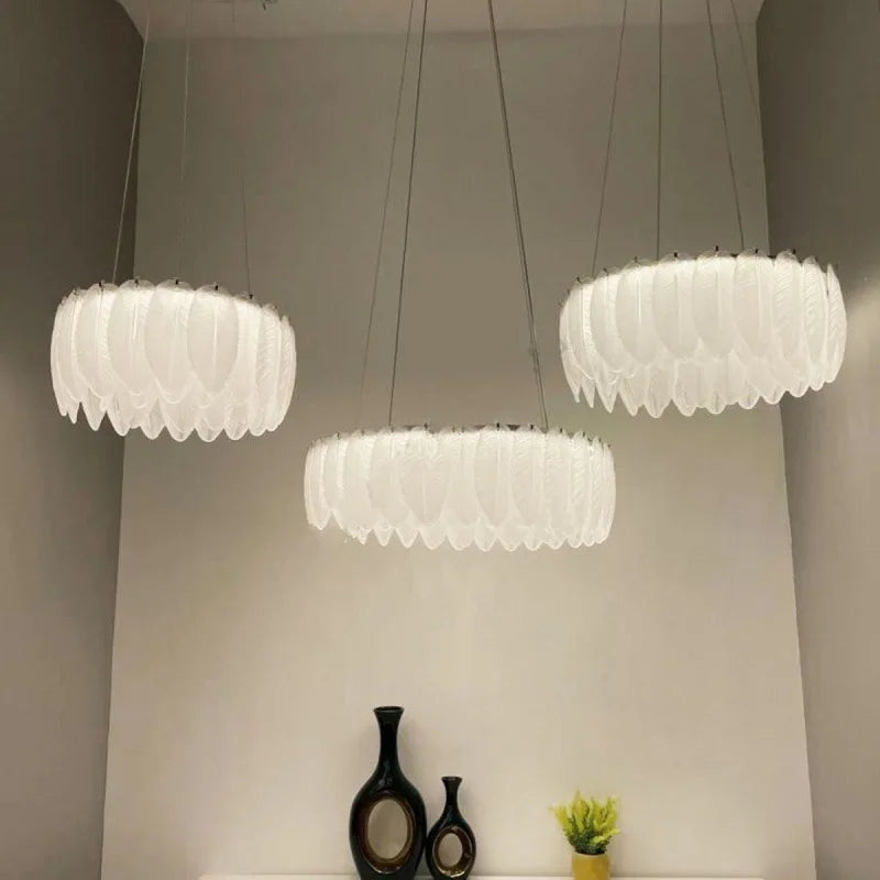 lustre led nordique en verre cristal et plumes décoratif d'intérieur - vue 5 sur 11