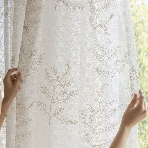 Voilage tulle brodé motifs feuilles pour salon chambre - vue 5 sur 7