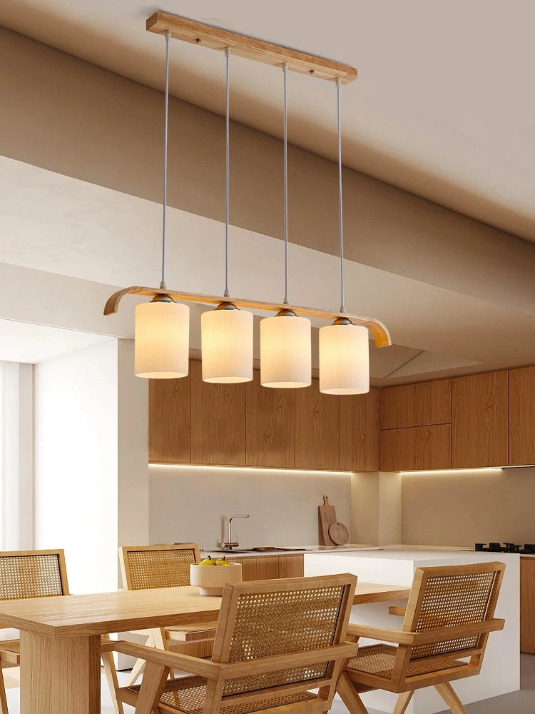 lustre nordique en bois et verre pour éclairage intérieur - vue 2 sur 8