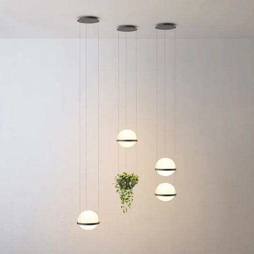 lampe suspendue led moderne en verre avec pot de fleurs - vue 2 sur 6