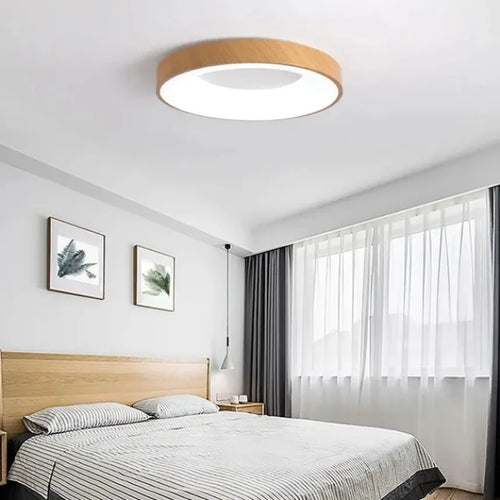 plafonnier led moderne circulaire grain de bois ultra-mince décoratif - vue 3 sur 8