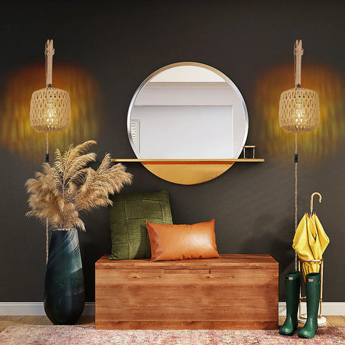 applique murale led en rotin tissée rétro avec corde de chanvre - vue 6 sur 6
