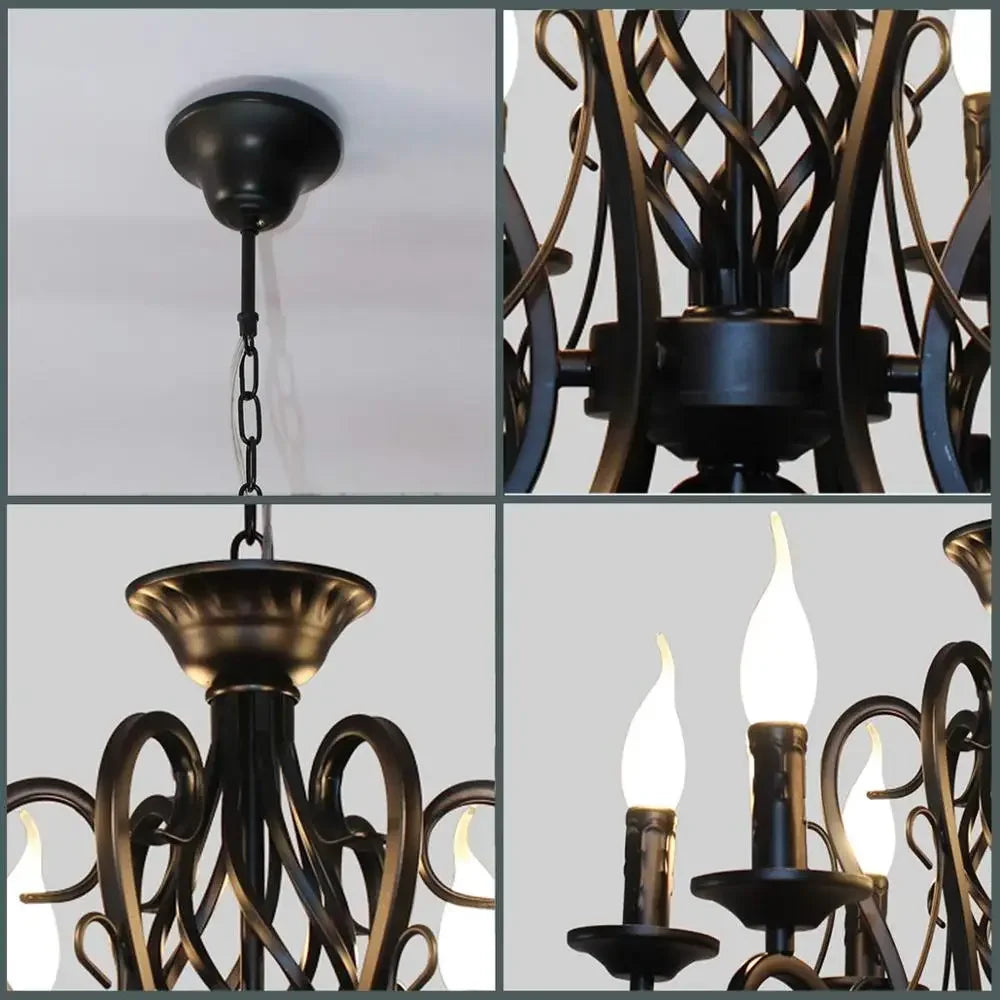 lustre vintage en fer forgé suspension métallique suspendue - vue 6 sur 8