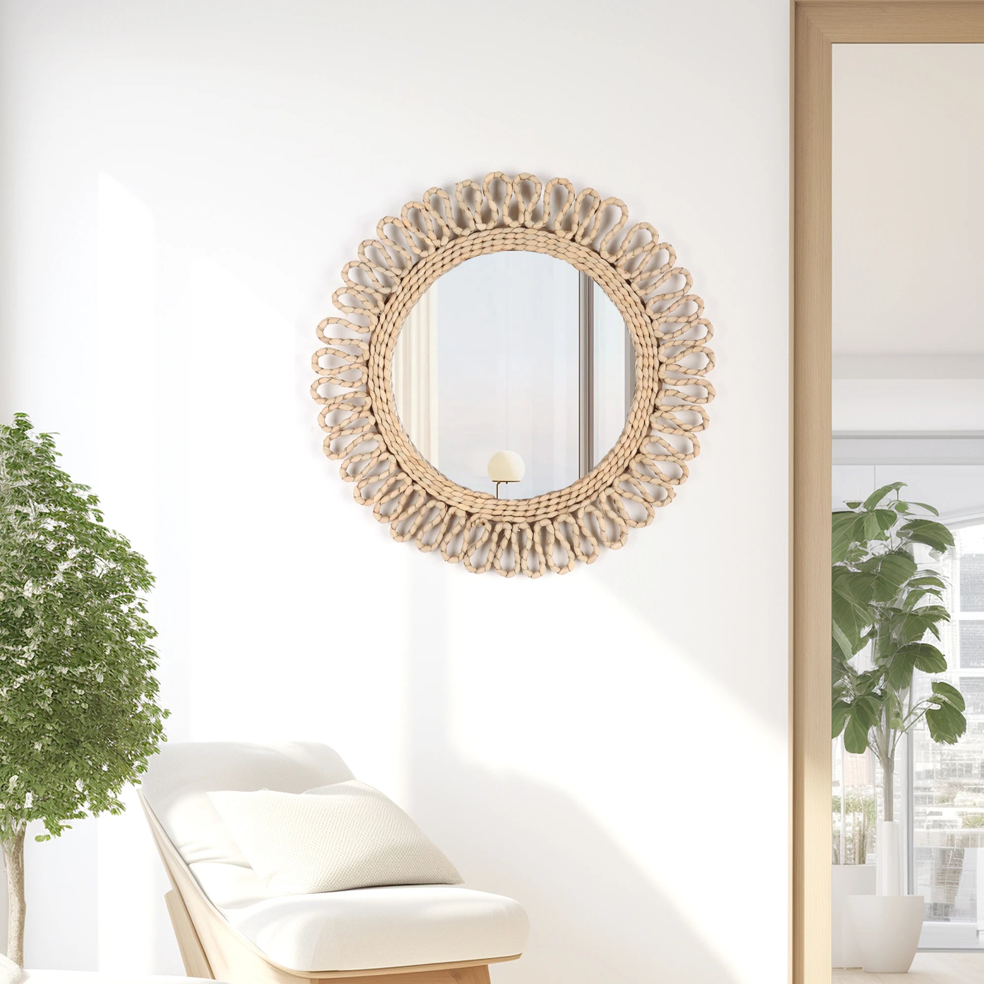 miroir mural circulaire bohème tissé décoratif pour une ambiance chaleureuse - vue 3 sur 7