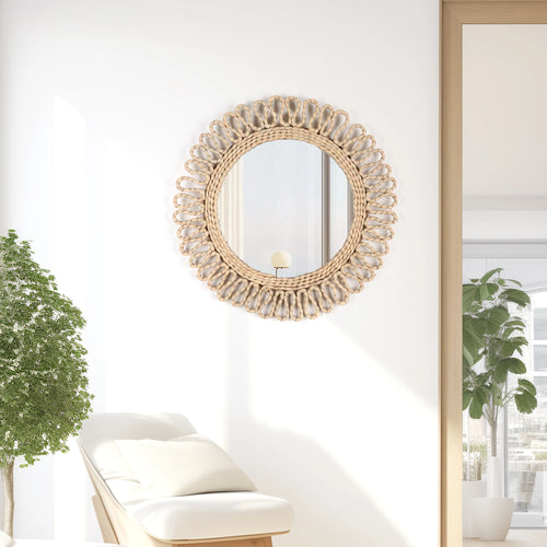 miroir mural circulaire bohème tissé décoratif pour une ambiance chaleureuse - vue 3 sur 7