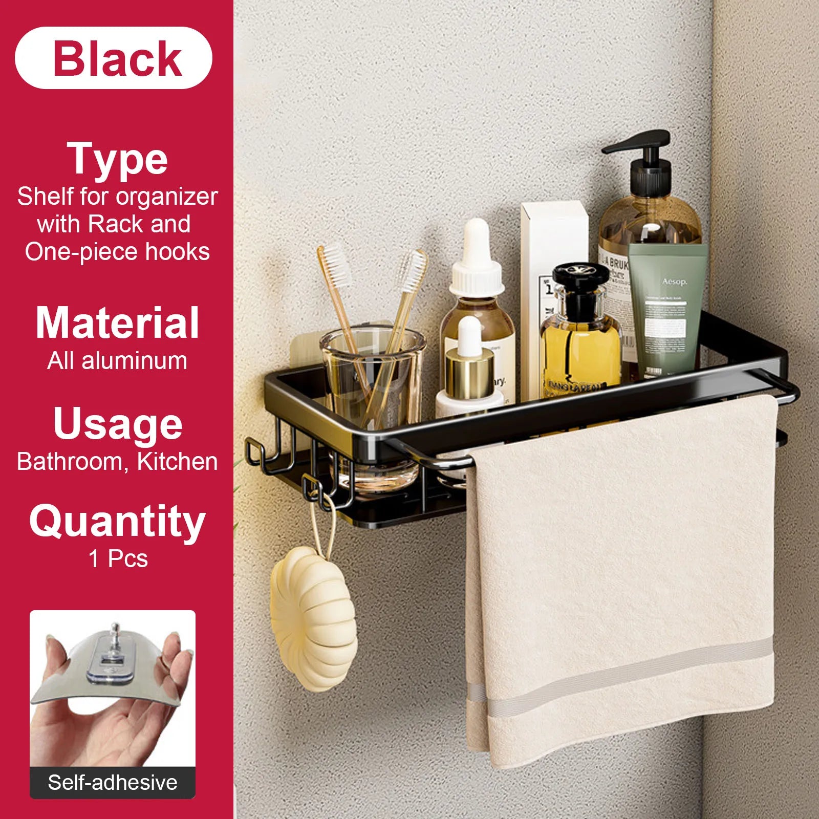 etagère murale sans perçage pour rangement de salle de bain et cuisine - vue 26 sur 30