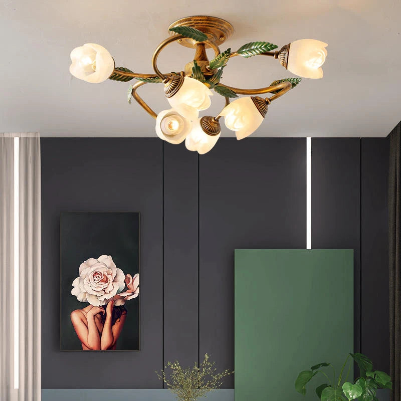 Plafonnier Led blanc fleur campagne française déco intérieur Villa salon couloir style américain - vue 4 sur 8