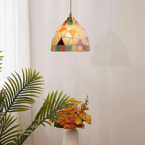 Suspension tiffany méditerranéen en verre coquille led - vue 7 sur 12