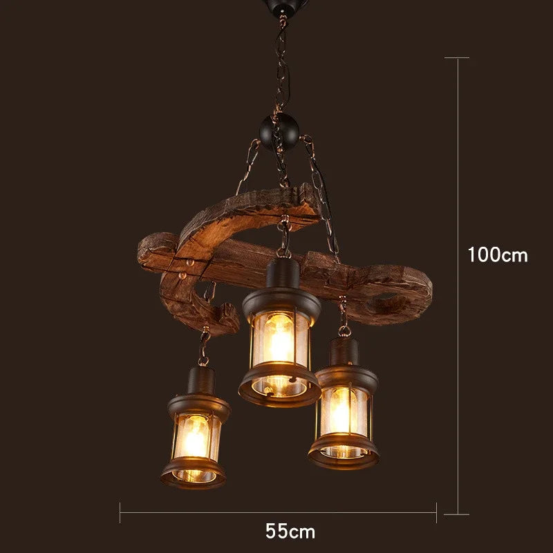 Lustre LED rétro industriels antiques LOFT Bar Vintage Art bois E27 - vue 15 sur 24