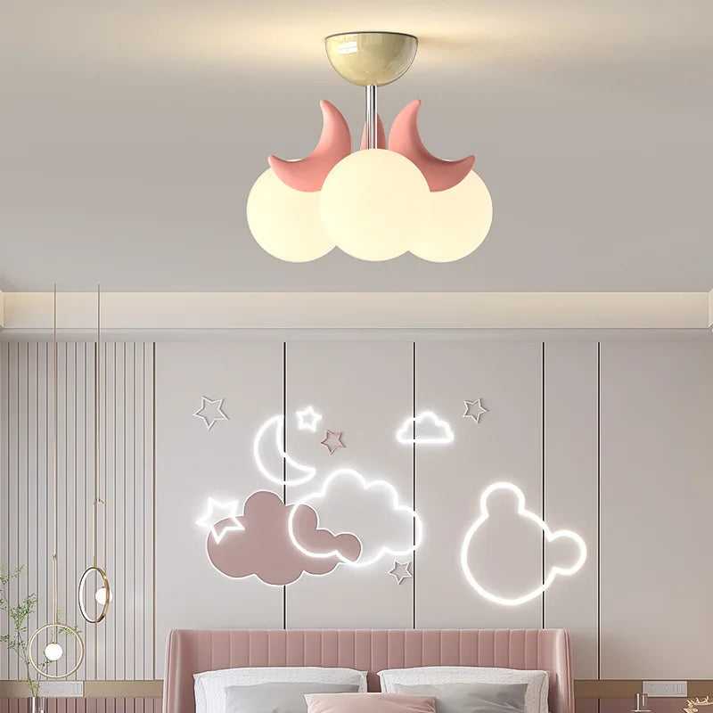 plafonnier enfants roses LED de boule de lune mignonne moderne chaude chambre de princesse romantique petite fille de chambre - vue 3 sur 8