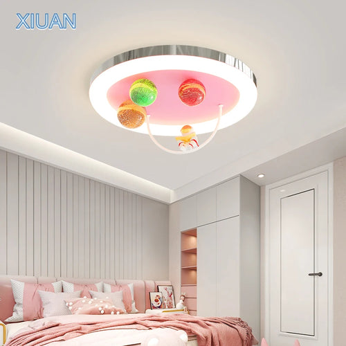 Creative Colorful Glass Ceiling Chandelier Light Planet Astronaut Ceiling Lamps Pink Blue Chrome 220V Children's Bedroom Lamps - vue 3 sur 9