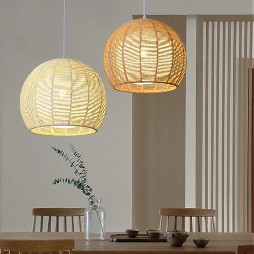 luminaire led nordique moderne en fer et corde de chanvre - vue 2 sur 14