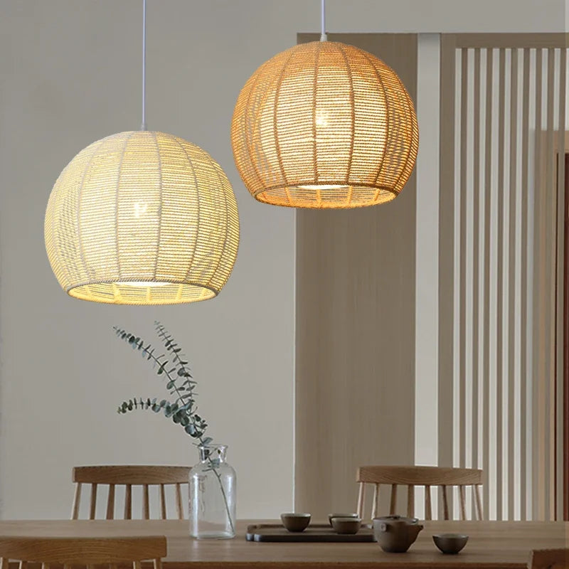 luminaire led nordique moderne en fer et corde de chanvre - vue 1 sur 14
