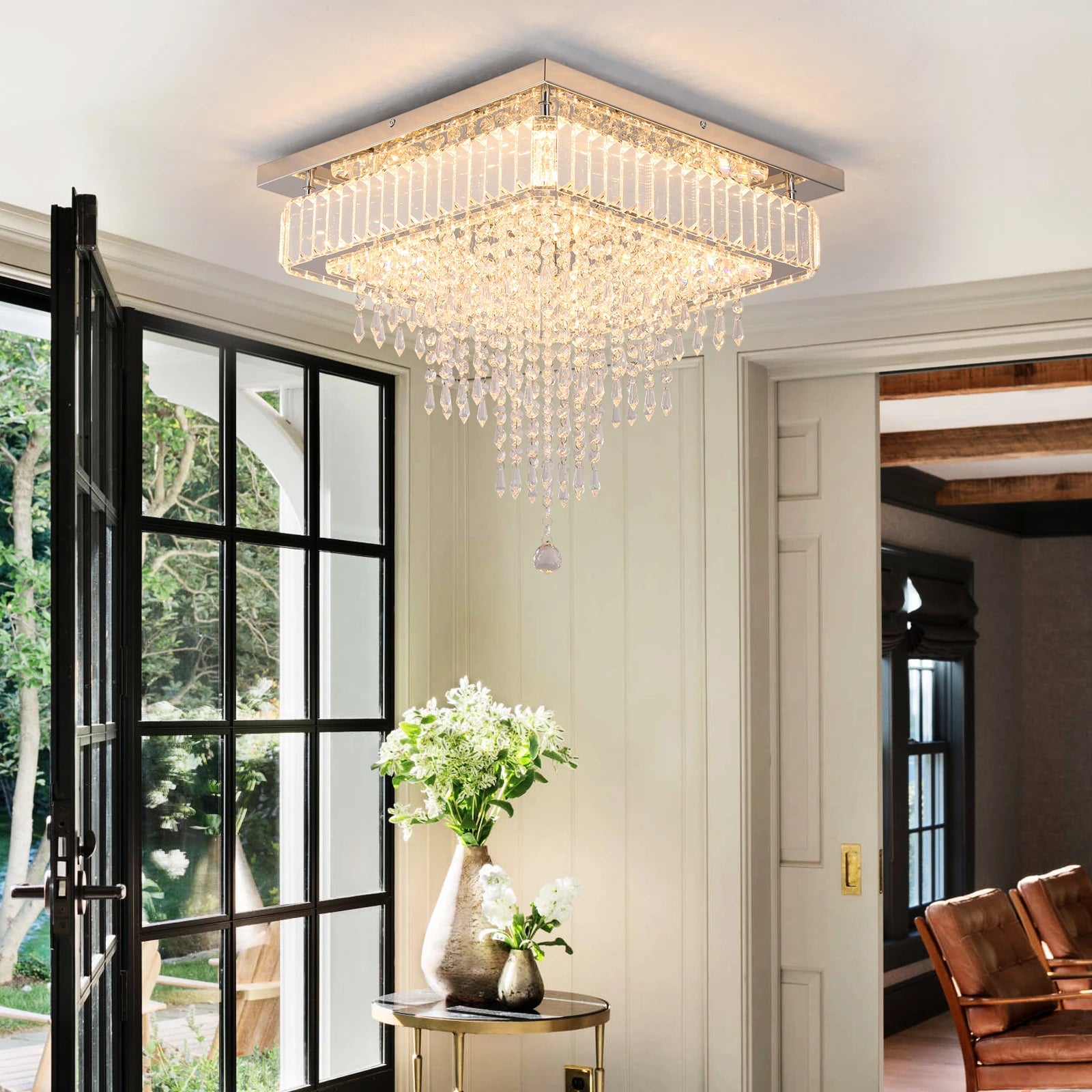 plafonnier Moderne K9 cristal LED carré décor à la maison éclairage salon salle à manger - vue 9 sur 12