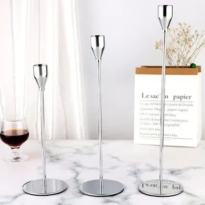 lot de 3 bougeoirs en métal pour décoration de mariage et fête - vue 10 sur 13