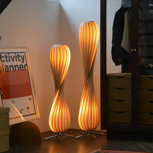 Bois lampadaire LED moderne rétro lumière debout gradation salon chambre luminaires en forme de spirale atmosphère Luminaire - vue 6 sur 8