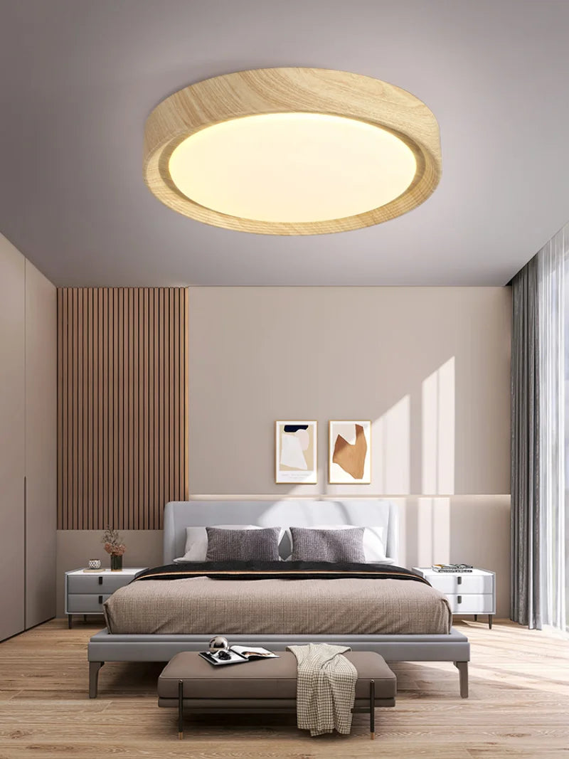 plafonnier led design nordique en bois et fer décoratif - vue 3 sur 11