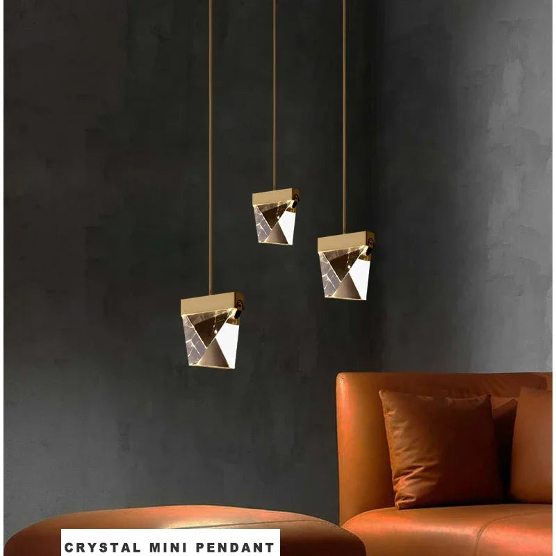 Lamp Gold Mini Pendant Light Bedside Table ,Modern Pendant Light In Kitchen Island, Color Changing Crystal Hanging Lamp For Be - vue 2 sur 6