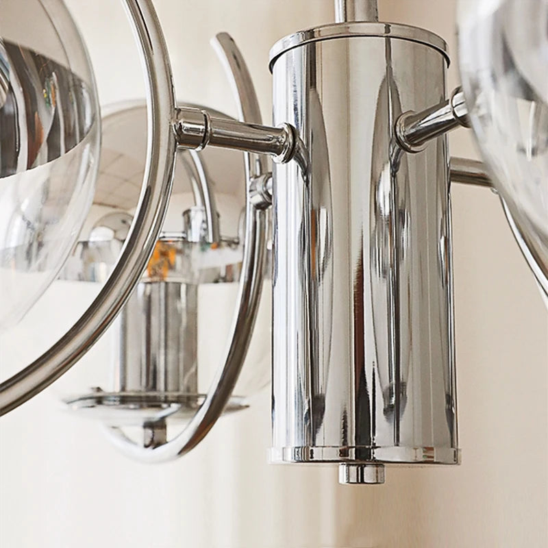 lustre design en verre chrome led pour décoration maison - vue 4 sur 9