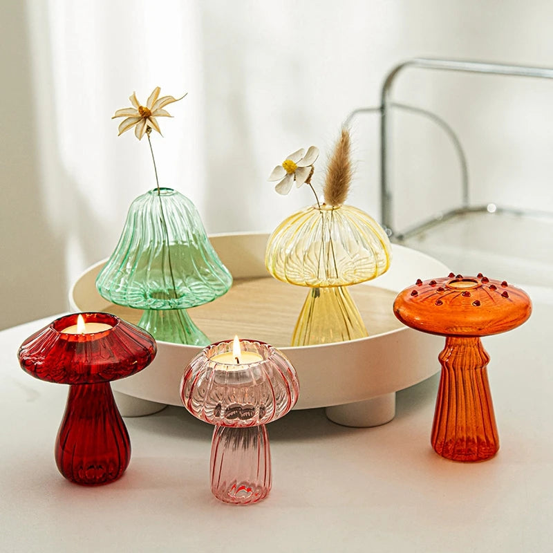 bougeoir champignon en verre pour décoration de table et vase - vue 3 sur 14