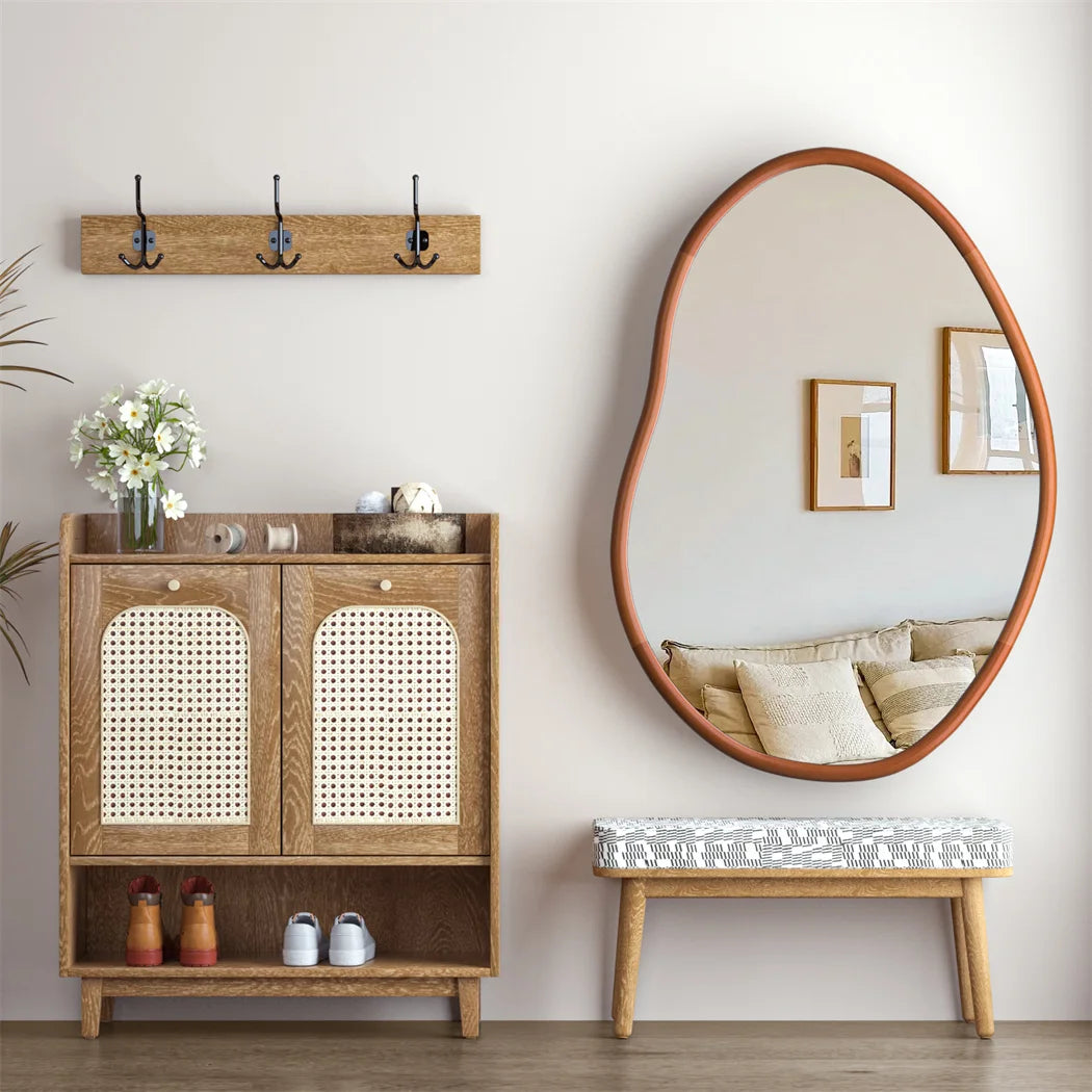 grand miroir mural asymétrique avec cadre en bois naturel - vue 6 sur 7