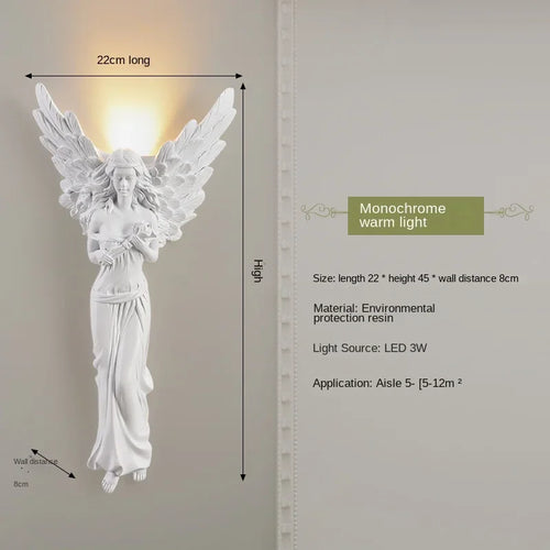 applique murale en résine d'ange sculptée décorative à led