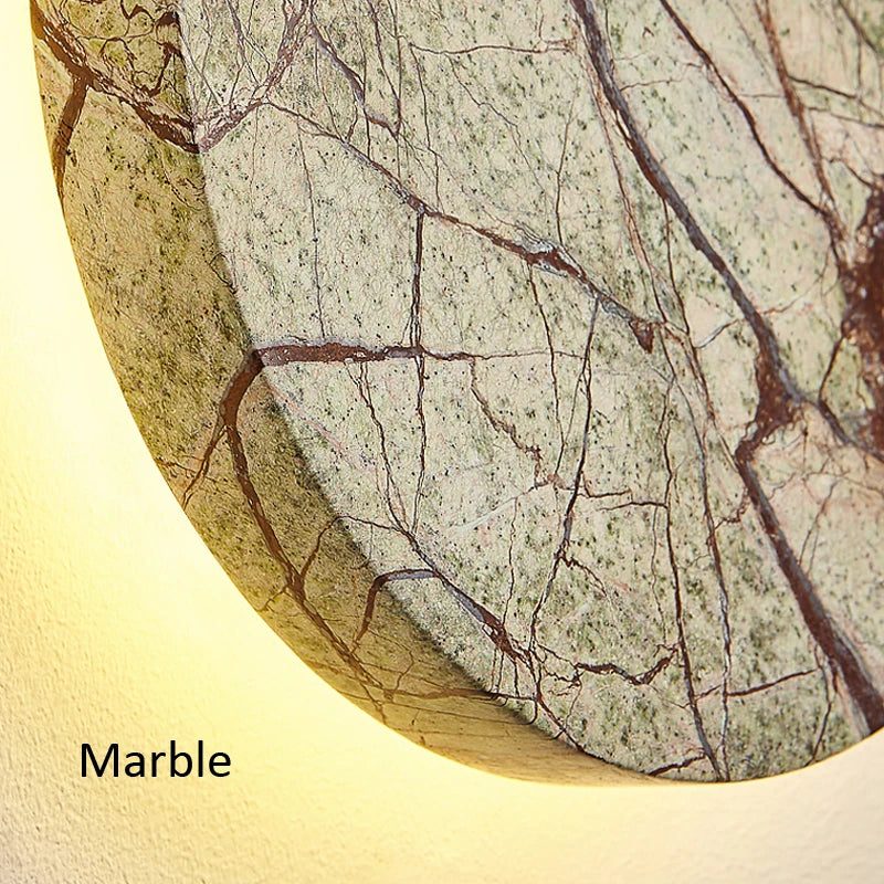 Applique murale atmosphère artistique circulaire en marbre décoratif moderne Wabi Sabi luxe hôtel Villa chevet couloir LED - vue 6 sur 8