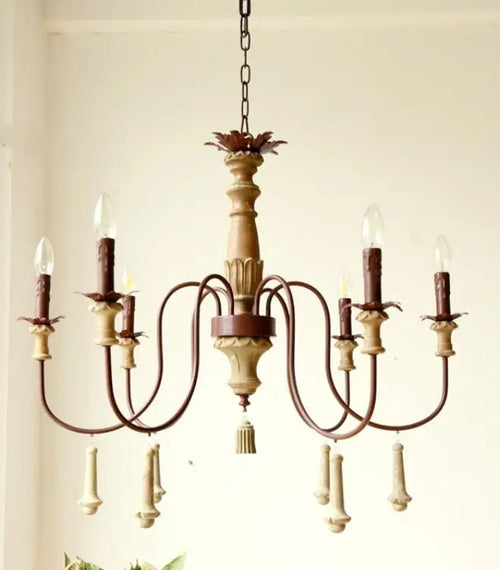 lustre industriel en résine antique avec bougeoirs à led - vue 9 sur 10