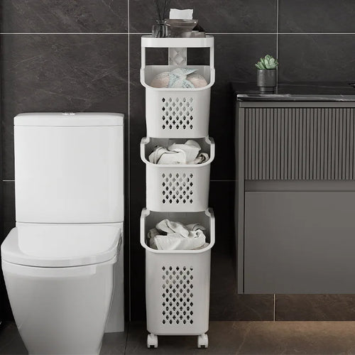 panier de rangement pour linge sale avec roulettes pratiques - vue 3 sur 9
