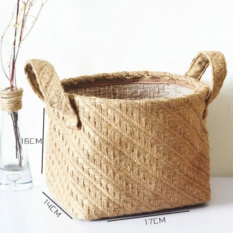 panier de rangement en toile de jute tissée multifonctionnel - vue 3 sur 8