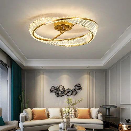 plafonnier led dimmable moderne avec anneaux de cristal - vue 4 sur 9