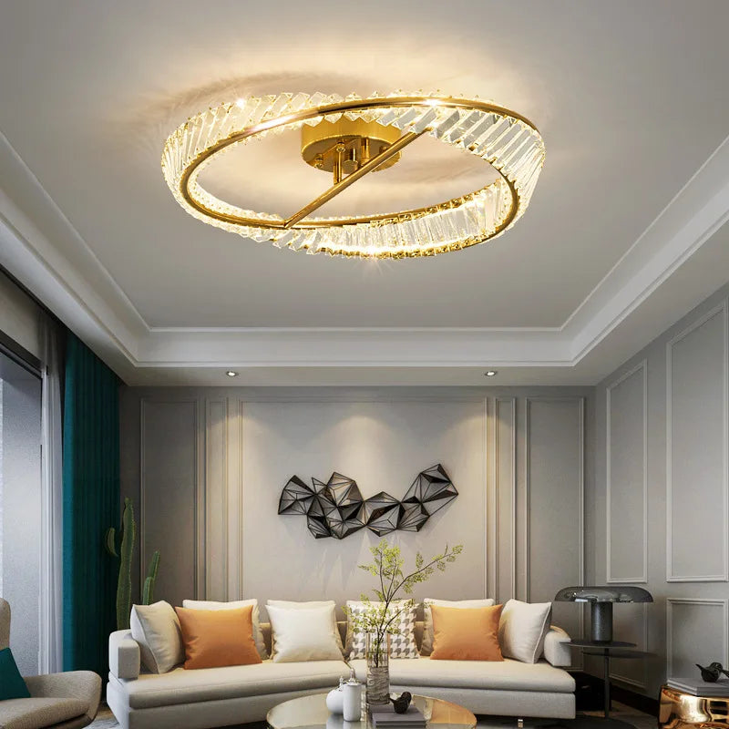 plafonnier led dimmable moderne avec anneaux de cristal - vue 3 sur 9