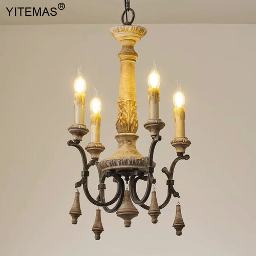 Lustre en bois rétro 4 lumières dans l'entrée chambre 6 lumières lustre français Style Vintage pour salon Foyer lampe à manger - vue 3 sur 8