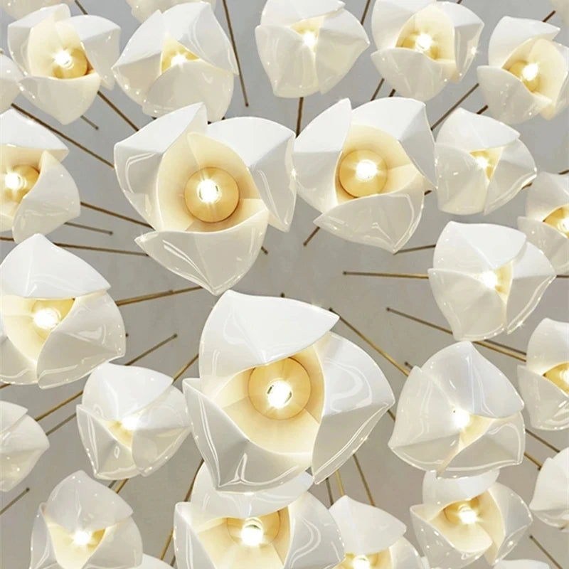 lustre duplex led en céramique magnolia pour hôtel et villa - vue 6 sur 15