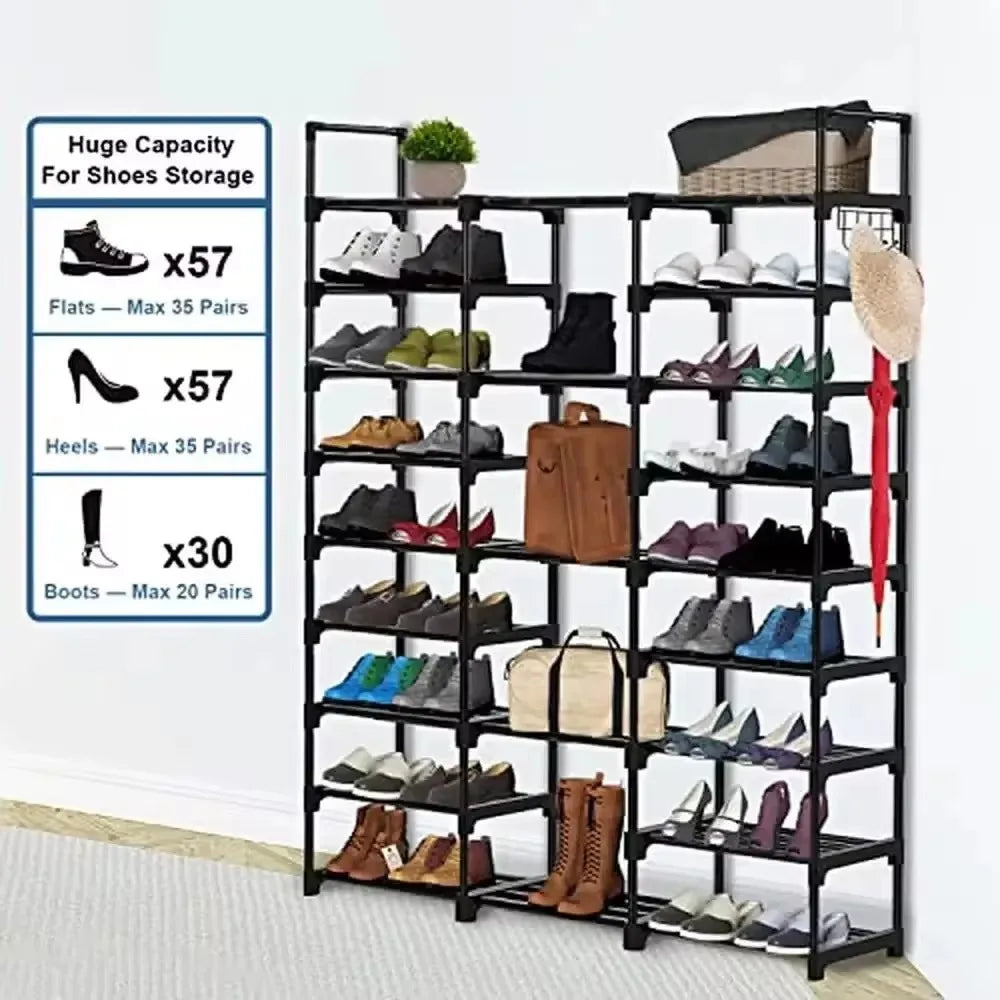 étagère à chaussures en métal avec porte-manteau et crochets intégrés - vue 5 sur 9