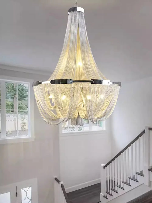 lustre suspendu à pompon en aluminium argenté avec éclairage led - vue 4 sur 6