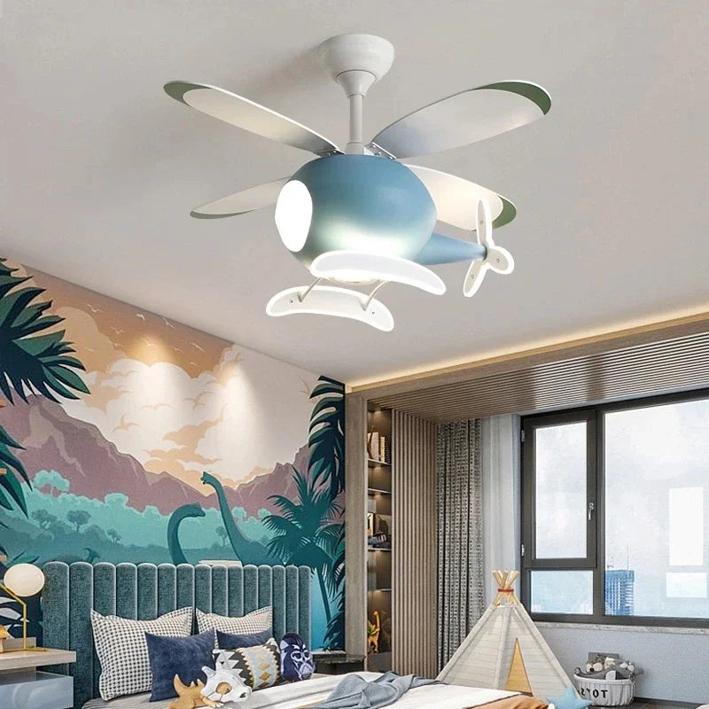 ventilateur de plafond moderne avion avec lumière led et télécommande - vue 2 sur 12