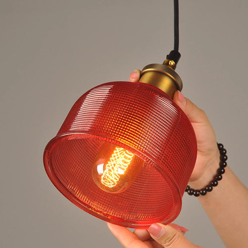 suspension led moderne rétro gzmj rayure bonbons verre - vue 2 sur 10