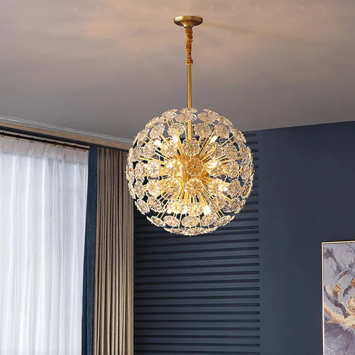 lustre cristal pissenlit cuivre suspension à led décorative - vue 2 sur 12